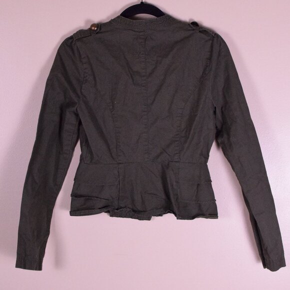 Miley Cyrus Max Azria Junior's Cotton Olive Green Zip Up Military Jacket Size M - Picture 7 of 9